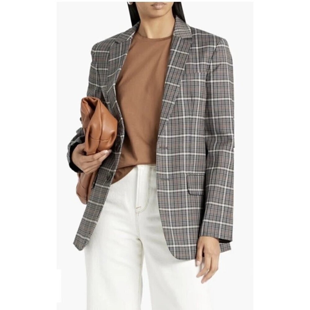 Tibi Blazer Womens 0 Gabe Check Cutout Menwear Wool Oversized Career Workwear